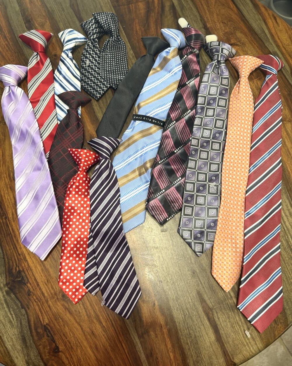 Bulk Lot of 14 Boys Clip-On Neckties Assorted Colors Patterns 6" to 17" Long
